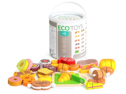 DREWNIANE JEDZENIE DO KROJENIA 23 SZTUKI ECOTOYS