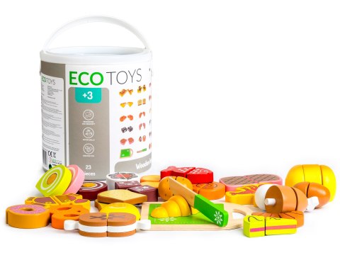 DREWNIANE JEDZENIE DO KROJENIA 23 SZTUKI ECOTOYS