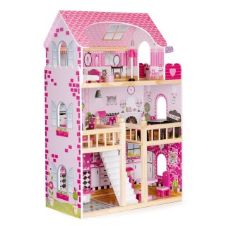 DREWNIANY DOMEK DLA LALEK MEBELKI OŚWIETLENIE LED ECOTOYS