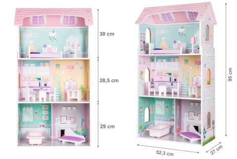 DREWNIANY DOMEK DLA LALEK + MEBELKI WYSOKA REZYDENCJA JAGODOWA ECOTOYS