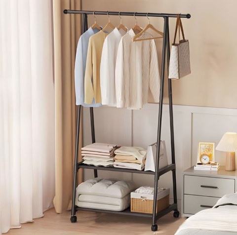 WIESZAK STOJĄCY STOJAK NA KÓŁKACH Z 2 PÓŁKAMI NA UBRANIA BUTY MODERNHOME
