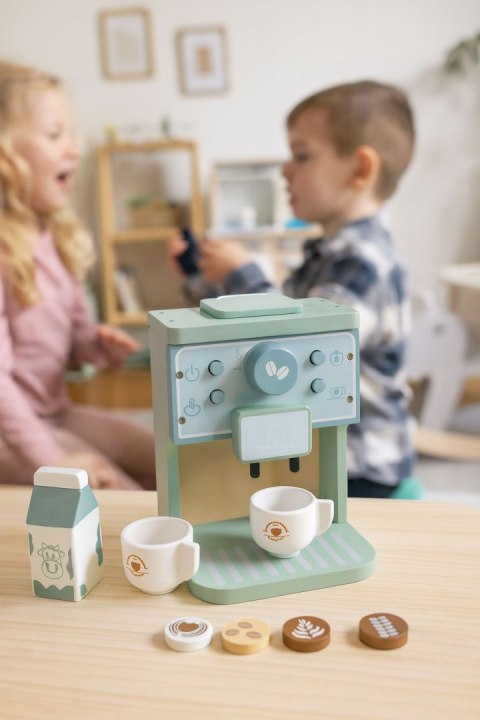 DREWNIANY EKSPRES DO KAWY DLA DZIECI ZESTAW BARISTY 8 ELEMENTÓW ECOTOYS