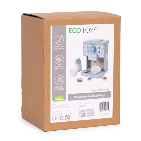 DREWNIANY EKSPRES DO KAWY DLA DZIECI ZESTAW BARISTY 8 ELEMENTÓW ECOTOYS