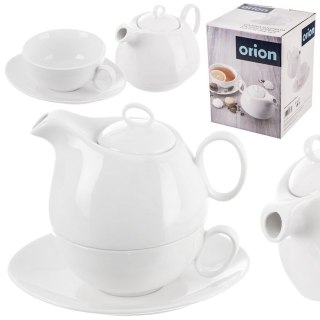 Dzbanek z filiżanką do herbaty zestaw porcelanowy biały 3-ele MONA ORION 129428