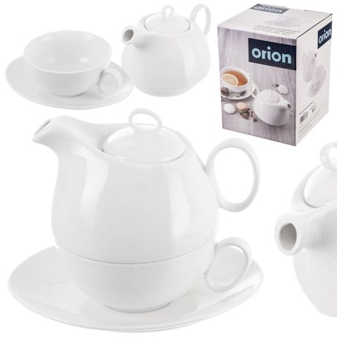 Dzbanek z filiżanką do herbaty zestaw porcelanowy biały 3-ele MONA ORION 129428