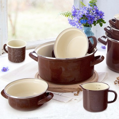 Garnek emaliowany indukcja na indukcję gaz BROWN mały 16 cm 1L ORION 113328