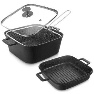 Garnek granitowy z pokrywką patelnią grillową koszykiem GRANDE 2+4L ORION 127036
