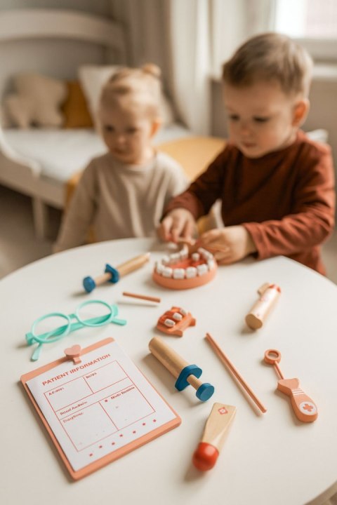 DREWNIANY ZESTAW MAŁEGO LEKARZA TORBA MEDYCZNA DLA DZIECI 28 ELEMENTÓW ECOTOYS