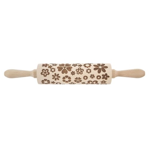 Wałek do ciasta drewniany dekoracyjny obrotowy z wzorem kwiaty 39cm ORION 141259