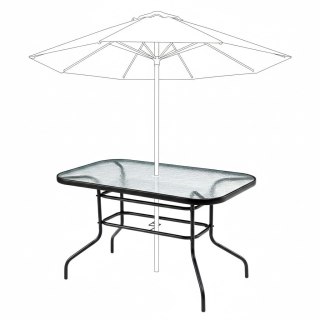 Duży Szklany Stół Ogrodowy Na Taras Balkon 120x70 cm Biały Otwór Na Parasol