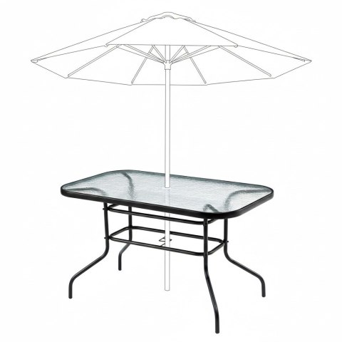 Duży Szklany Stół Ogrodowy Na Taras Balkon 120x70 cm Biały Otwór Na Parasol