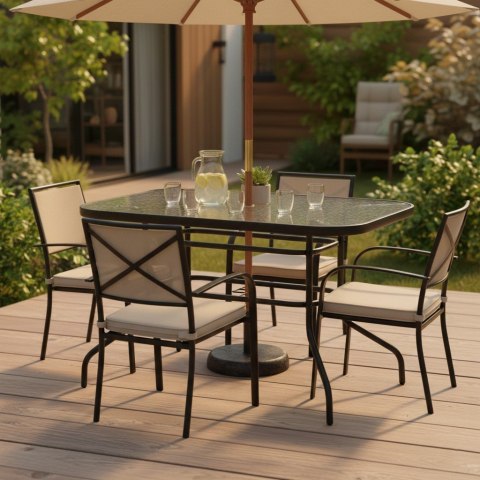 Duży Szklany Stół Ogrodowy Na Taras Balkon 120x70 cm Biały Otwór Na Parasol