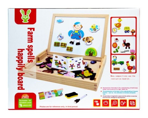 Drewniana Wielofunkcyjna Tablica Edukacyjna 2w1 Magnesy Kolorowa Układanka