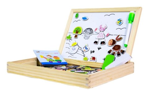 Drewniana Wielofunkcyjna Tablica Edukacyjna 2w1 Magnesy Kolorowa Układanka