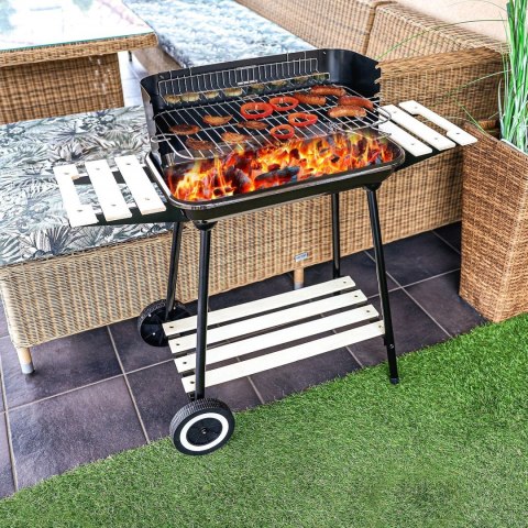 Grill Węglowy Ogrodowy Na Kółkach Z 3 Półkami
