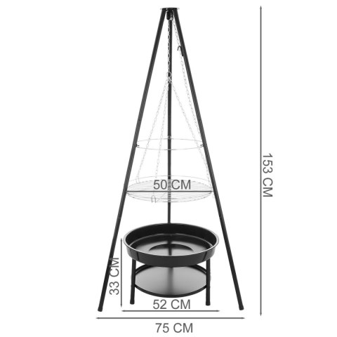 Palenisko Trójnóg Duży Grill Ogniskowy Ogrodowy Wiszący 2w1