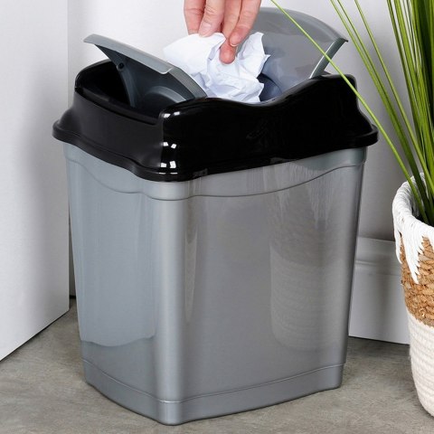 Kosz na śmieci plastikowy śmietnik szary błyszczący 16L do kuchni ORION 731342