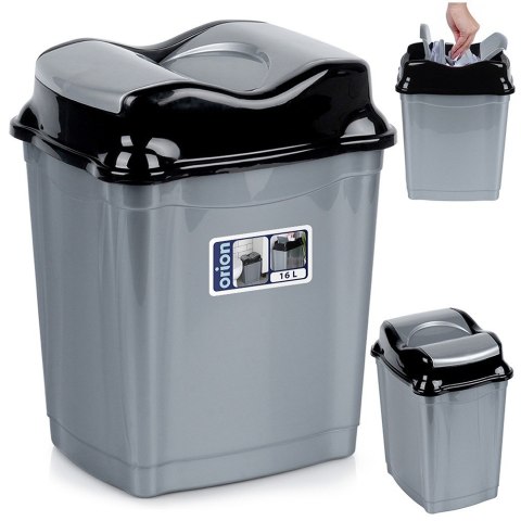 Kosz na śmieci plastikowy śmietnik szary błyszczący 16L do kuchni ORION 731342