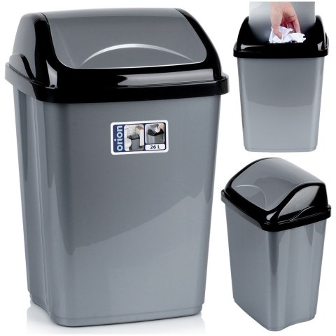 Kosz na śmieci plastikowy śmietnik szary błyszczący duży 26L ORION 731359