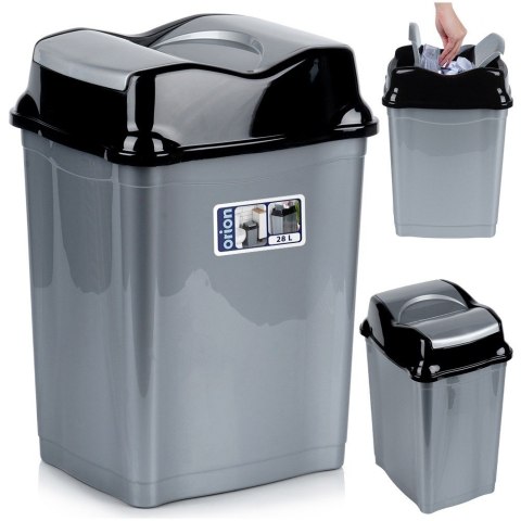 Kosz na śmieci plastikowy śmietnik szary błyszczący duży 28L ORION 731345