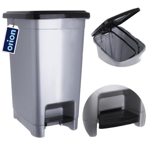 Kosz na śmieci plastikowy z pedałem wąski 15L śmietnik szary ORION 731309