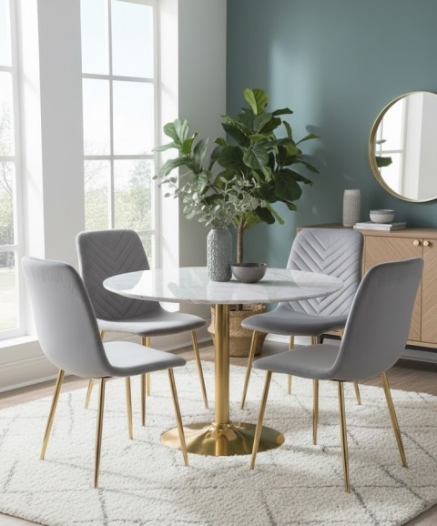 Krzesło tapicerowane TRIO VELVET LIGHT GREY GOLD