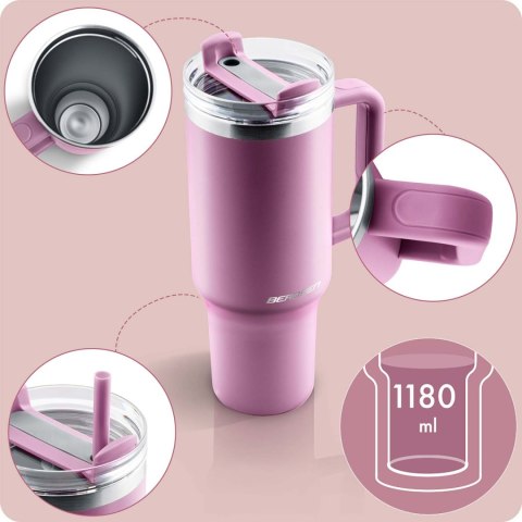 Termos próżniowy kubek ze słomką 1180 ml Berdsen różowy