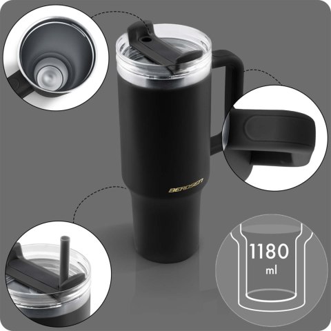 Termos próżniowy kubek ze słomką 1180 ml Berdsen czarny