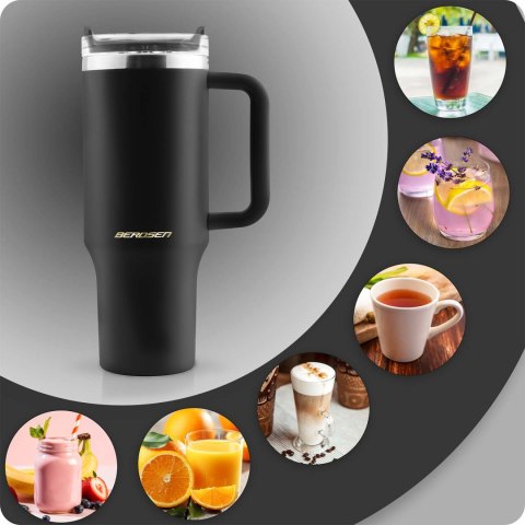 Termos próżniowy kubek ze słomką 1180 ml Berdsen czarny