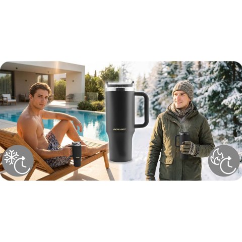Termos próżniowy kubek ze słomką 1180 ml Berdsen czarny