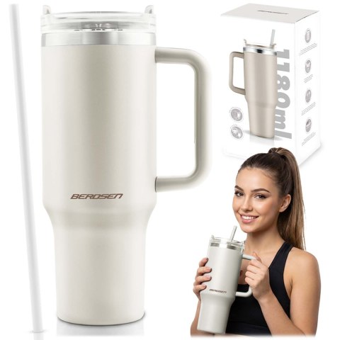 Termos próżniowy kubek ze słomką 1180 ml Berdsen kremowy