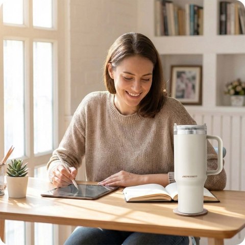 Termos próżniowy kubek ze słomką 1180 ml Berdsen kremowy