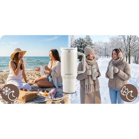 Termos próżniowy kubek ze słomką 1180 ml Berdsen kremowy