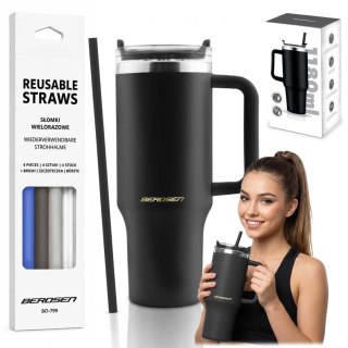 Termos próżniowy kubek z zestawem słomek 1180 ml Berdsen czarny
