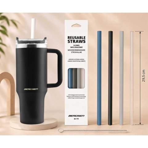 Termos próżniowy kubek z zestawem słomek 1180 ml Berdsen czarny