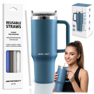 Termos próżniowy kubek z zestawem słomek 1180 ml Berdsen granatowy