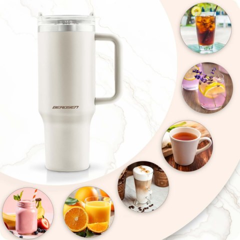 Termos próżniowy kubek z zestawem słomek 1180 ml Berdsen kremowy