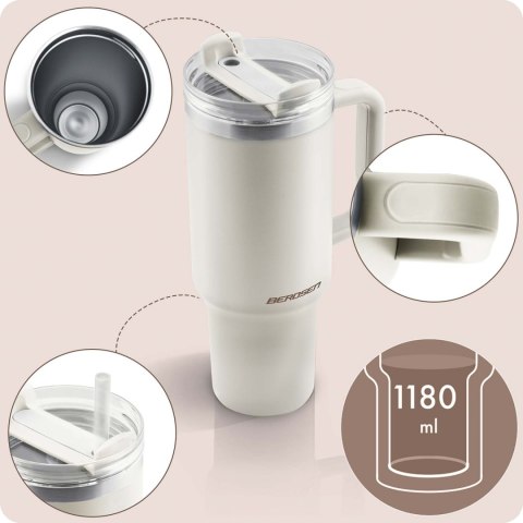 Termos próżniowy kubek z zestawem słomek 1180 ml Berdsen kremowy