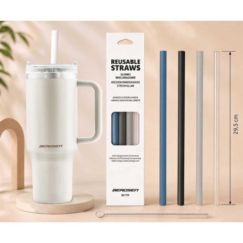 Termos próżniowy kubek z zestawem słomek 1180 ml Berdsen kremowy
