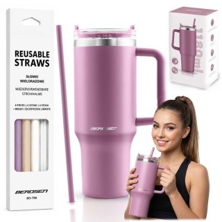 Termos próżniowy kubek z zestawem słomek 1180 ml Berdsen różowy