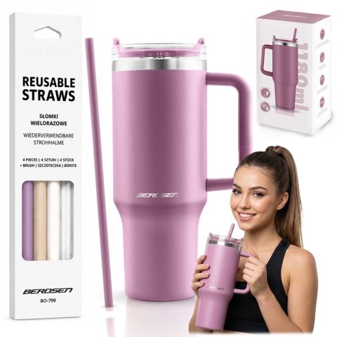 Termos próżniowy kubek z zestawem słomek 1180 ml Berdsen różowy