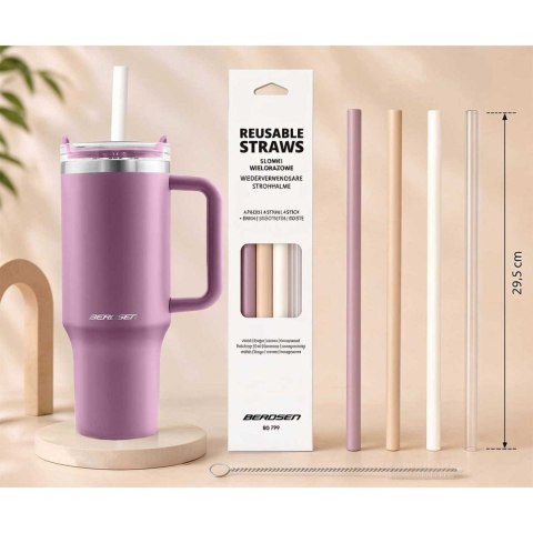 Termos próżniowy kubek z zestawem słomek 1180 ml Berdsen różowy