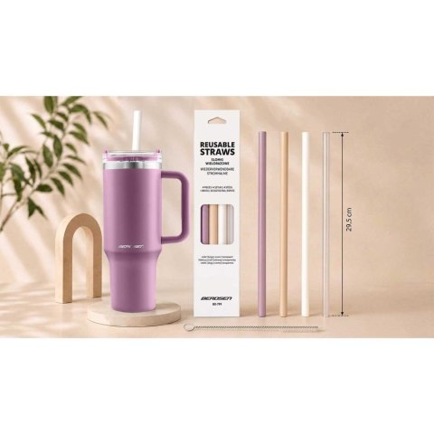 Termos próżniowy kubek z zestawem słomek 1180 ml Berdsen różowy