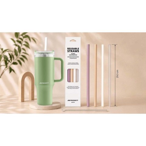 Termos próżniowy kubek z zestawem słomek 1180 ml Berdsen różowy