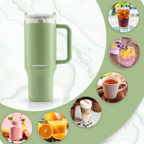 Termos próżniowy kubek ze słomką 1180 ml Berdsen zielony