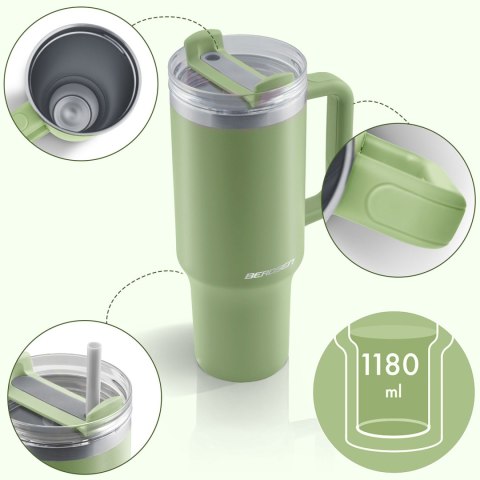 Termos próżniowy kubek ze słomką 1180 ml Berdsen zielony
