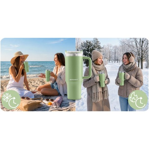 Termos próżniowy kubek ze słomką 1180 ml Berdsen zielony