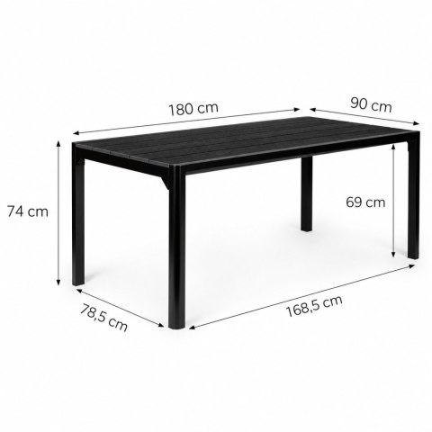 Duży stół ogrodowy 8-osobowy 180x90 cm na taras ogród czarny MultiGarden
