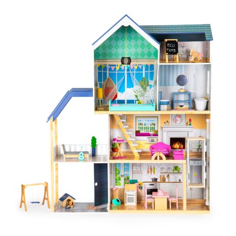 Domek Dla Lalek XXL z Drewnianymi Mebelkami 3 Piętra 138 cm Rezydencja Maya