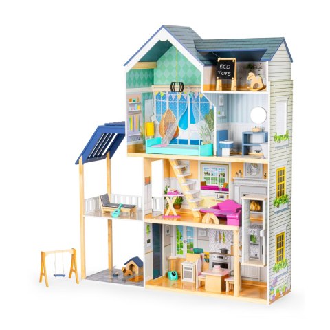 Domek Dla Lalek XXL z Drewnianymi Mebelkami 3 Piętra 138 cm Rezydencja Maya